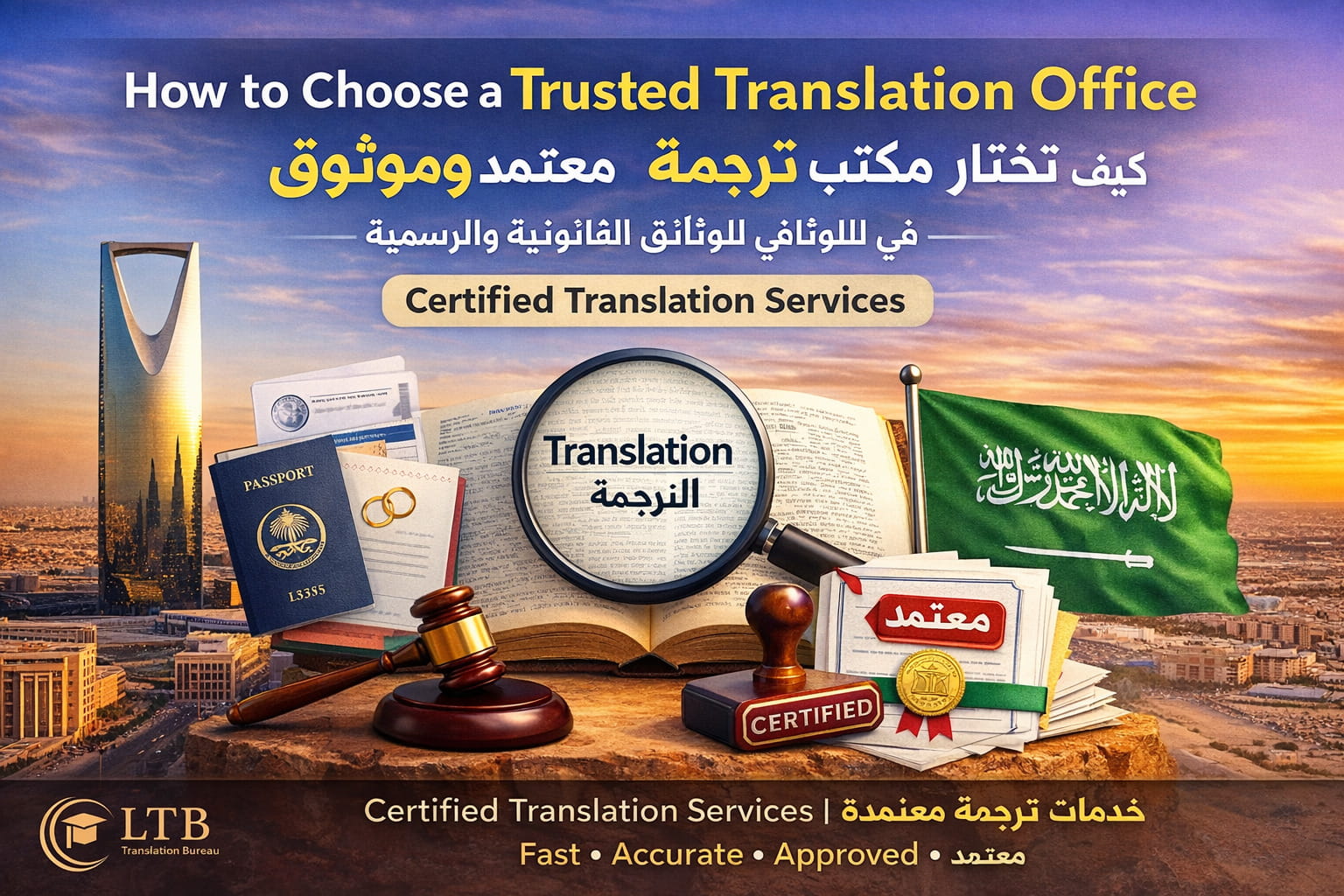 مكتب ترجمة موثوق في الرياض - كيف تختار الأفضل للوثائق القانونية والمعتمدة